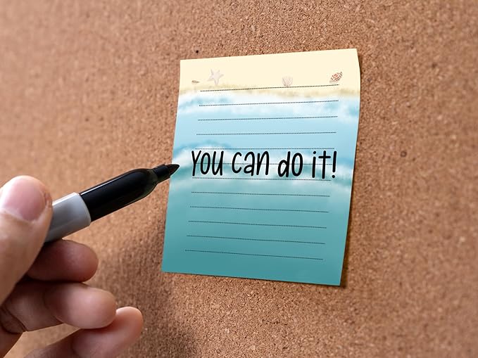 Butler in the Home Sticky Notes 3 Pack 3"x3" 50 Sheet Count Per Pad, Beach Waves Sand Seashells, Cute Funny Memo Note Pads Stationery Journal Planner Paper