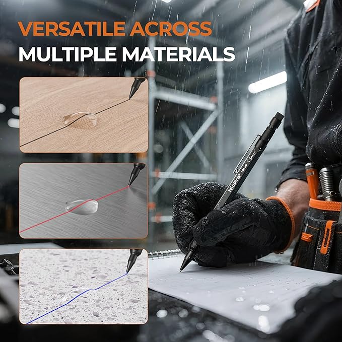 Nicpro 1.3mm Mechanical Pencil Set in Leather Bag with Waterproof Field Notebooks, 3PCS Metal Heavy Duty Carpenter Pencil with Lead Refill & Eraser for Outdoor Journal Travel Drafting Drawing