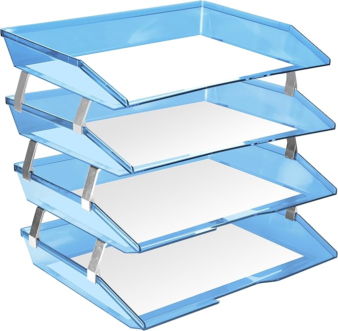 Acrimet Facility 4 Tier Letter Tray Side Load Plastic Desktop File Organizer (Clear Blue Color)