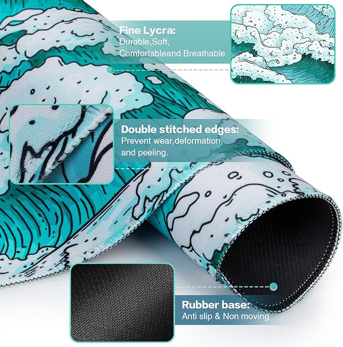 Gaming Mouse Pad, Large Mouse Pad XXL 35.4×15.7in, Extended Computer Keyboard Mouse Mat Desk Pad for Laptop with Stitched Edges, Waterproof Mousepad for Gamer Home&Office Women