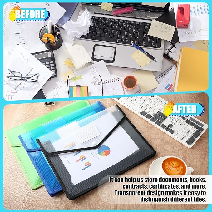 Epakh 3 Pack B4 Plastic Expanding File Folders Wallet for School Classroom Envelope File Folder Document Organizer Colorful Receipt Organizer with Snap Closure for Office (White Green Blue)