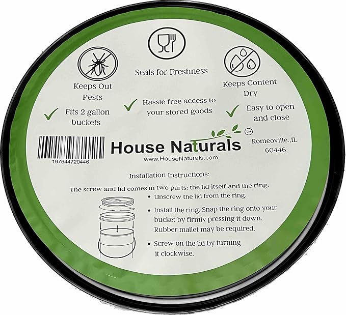House Naturals 2 Gallon White Bucket with Screw on Lid - Pack of 3 Made in USA contrainers (White Buckets with Blue Lids)