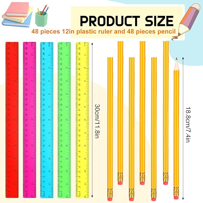 SATINIOR 48 Sets School Supplies Bulk Including 48 Pcs Pencils 48 Pcs Student Scissors 48 Pcs 12 Inch Plastic Ruler 48 Pencil Sharpener School Supplies for Back to School Supplies