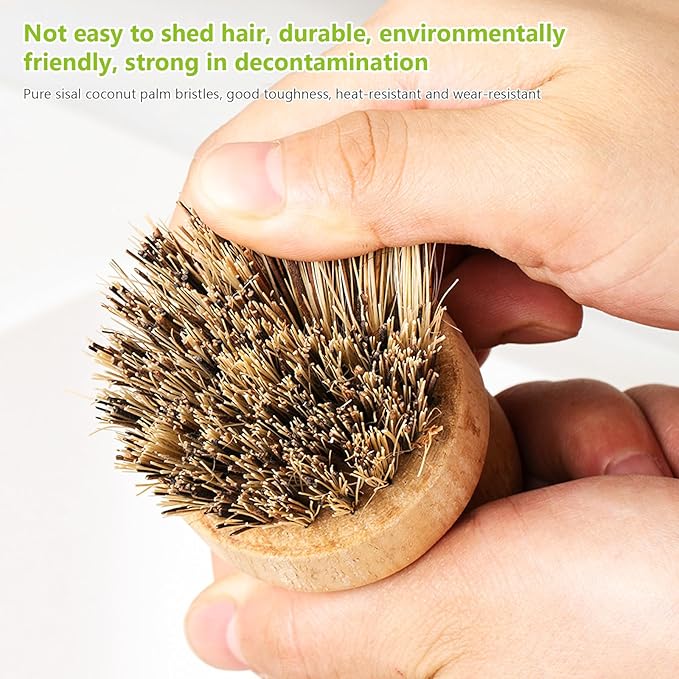 Natural Wooden Dish Brush，Kitchen Bamboo Scrub Brush for Dishes，2 Pack (Style-A, Large)