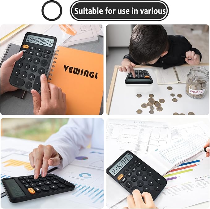 VEWINGL Standard Calculator 12 Digit,Desktop Large Display and Buttons,Calculator with Large LCD Display for Office,School, Home & Business Use,Automatic Sleep,with Battery