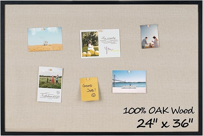 Fun Memories Cork Board Bulletin Board for Office, 24" x 36" Oak Wooden Framed Corkboard, Wall Mounted Notice Pin Board for School Home & Office, Black