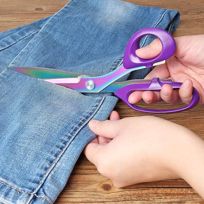 Titanium Coating Fabric Scissors, Professional Tailor Scissors, Ultra-Sharp Stainless Steel Blades, Ergonomic ABS Handle, 10.5 Inch, Rainbow&Purple