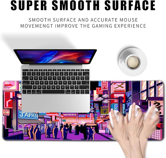 Japanese Large Mouse Pad XL - Anime Extended Gaming Mouse Mat Desk Pad,3mm Thick Long Non-Slip Rubber Base Mice Pad,Stitched Edges Mousepad,31.5 X 11.8 Inch - Tokyo Pixel Street