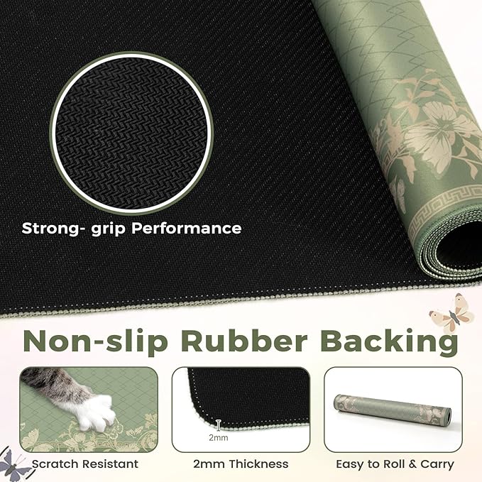 HAOCOO Light Green Desk Pad Mat, Desk Matt for Desktop with Edge Stitching, Non-Slip Mouse Pad Large, Cute Keyboard Mat for Gaming,Women Office