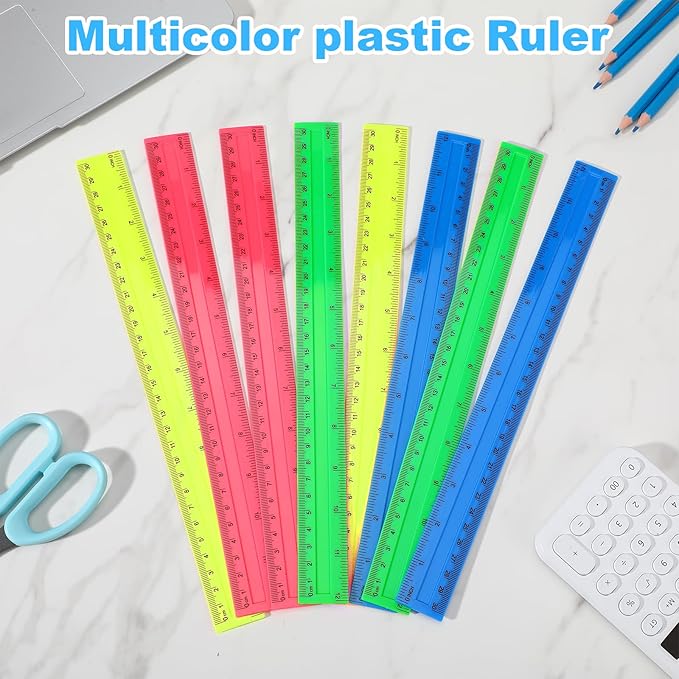 120 Pcs 12 Inch Plastic Rulers Bulk, Kid Ruler for School, Back to School Supplies, Flexible Assorted Color Straight Rulers with Centimeters and Inches for Students Schools Education