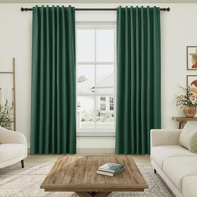 Nanspring Green 100% Blackout Curtains 63 inches Long for Bedroom Boho Farmhouse Back Tab Rod Pocket Thermal Insulated Textured Short Room Darkening Curtains 2 Panels Set 52x63 Inches