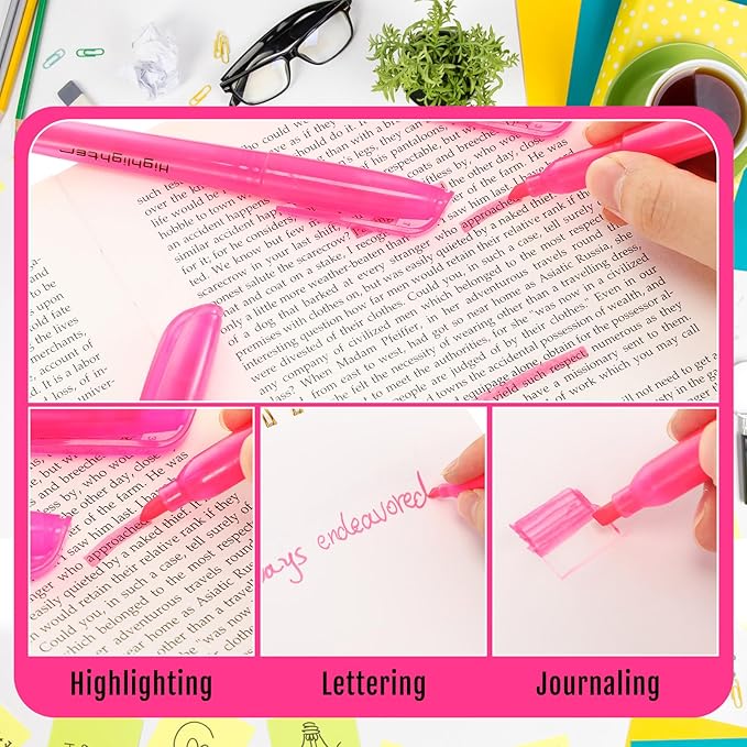 Fulmoon 80 Pieces Highlighters, Chisel Tip Bright Colors Quick Drying Markers for Adults Kids Highlighting in the Home School Office (Pink)