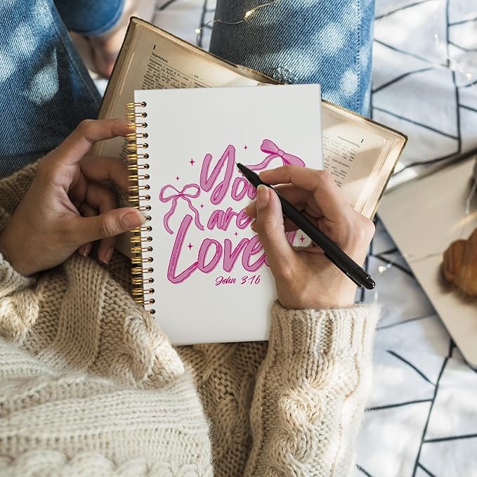 Cute Notebook, Coquette Pink Bow Notebook Journals, You are So Loved for Women, Coquette Office Supplies, Hardcover Spiral Notebook 5.5x8.3
