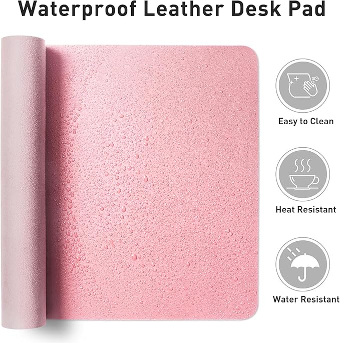 Aothia Leather Desk Pad Protector, Office Desk Mat, Large Mouse Pad, Non-Slip PU Leather Desk Blotter, Laptop Desk Pad, Waterproof Desk Writing Pad for Office and Home (48"x17", Fairy Pink)