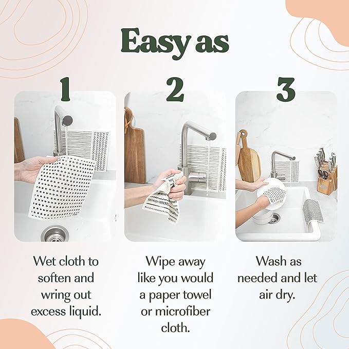 FEBU Swedish Dishcloths for Kitchen | 5 Pack Eastern Reusable Paper Towels Washable | Swedish Dish Towels | Non-Scratch Cellulose Sponge Cloths | No Odor, Biodegradable Cleaning Cloths