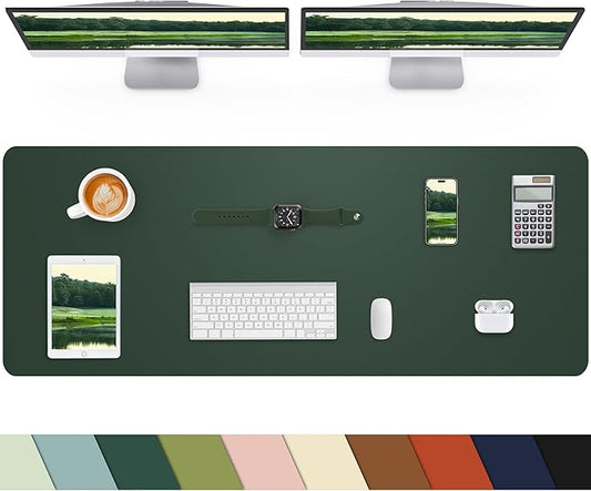 Leather Desk Pad Protector, Office Desk Mat, Large Mouse Pad, Non-Slip PU Leather Desk Blotter, Laptop Desk Pad, Waterproof Writing Pad for Office/Home/Decor (Dark Green, 40" x 17")