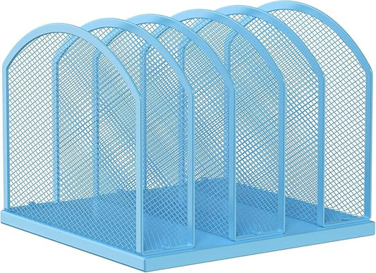 5-Section Vertical Desktop Organizer, 5-Section Mesh File Folder Stand Sorter for Office Home Classroom Organization (1, Blue)