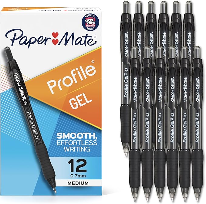 Paper Mate Gel Pen Profile Retractable Pen 0.7mm Black 12 Count