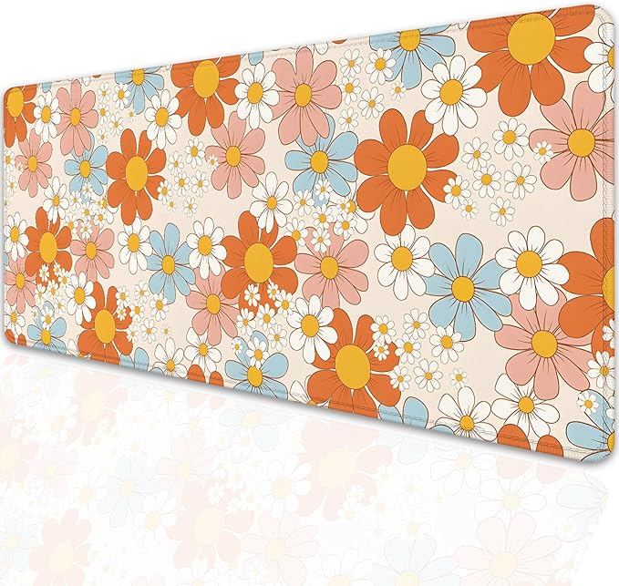 Vintage Floral Daisy Desk Mat, Retro Flower Mouse Mat, Gaming Mouse Pad for Computer, Office, Home Work