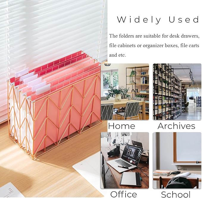 Y YOMA Letter Size - 6 Pack Extra Capacity Hanging File Folders Accordion Decorative Reinforced File Folder Cute Colored Expandable Folder for Office Home with 1/5-Cut Adjustable Tabs, Cute Pink