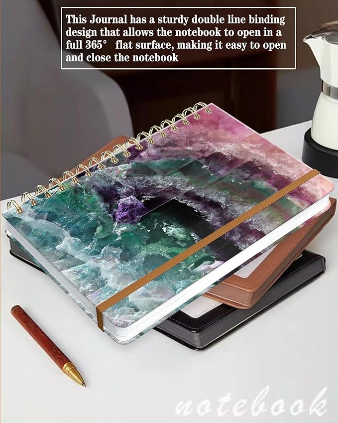 Spiral Journal Notebook for Women, Hardcover A5 College Ruled Notebook, 120 Pages, Thick Paper, Cute Lined Journal for School, Office & Work, 6 x 8.4 in(Color Pink Fluorite Marble)