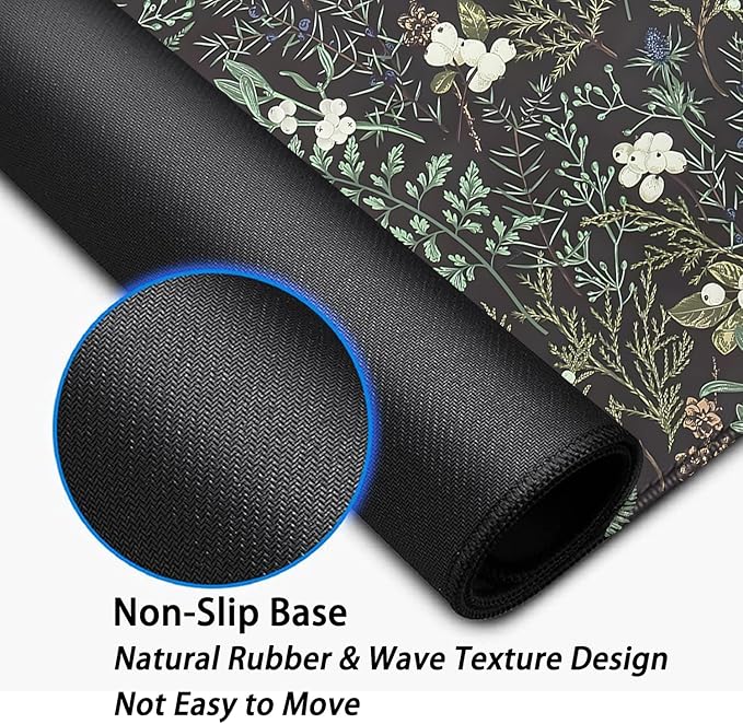 Dark Green Plant Desk Pad Mouse Pad,Vintage Green Fern Leaves Mouse Mat with Stitched Edges,Non-Slip Rubber Base Mousepad for Office PC Keyboard Laptop and Home Work Desk Mat(27.5X11.8 in)