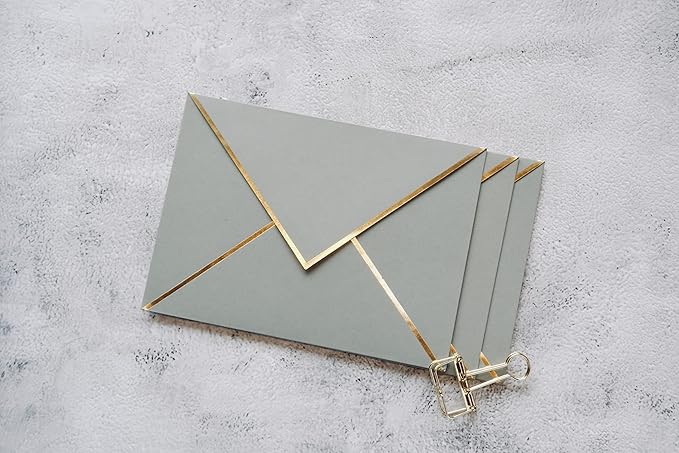 A7 Envelopes - V Flap Foil Border Luxury Mailing Envelopes for 5" x 7" Cards - for Wedding, Invitations, Baby Shower, Photos, Graduation, Birthday, Bridal Shower - 5.25" x 7.25" (Grey, 25 Pack)