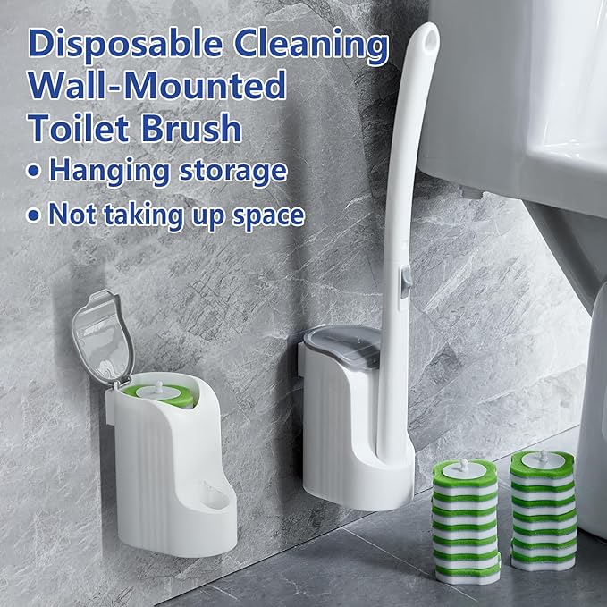 Disposable Toilet Brush,Toilet Bowl Brush and Holder Set with 30 Magic Sponge Eraser Wand Refills, Wall Mounted Cleaning Brush for Bathroom Toilet (Toilet Brush Set,1 PCS)