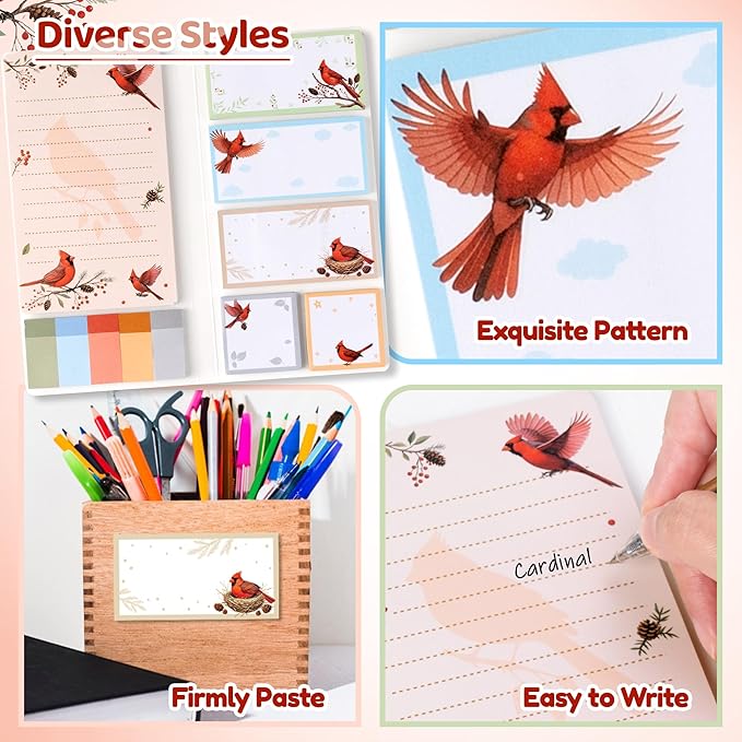 B1ykin Sticky Notes Set, Animal Theme Cute Self-Stick Notes Pad Teacher Appreciation Gifts， Self-Adhesive Writing Memo Pages Sticky to Do Notepad for Kids Employee School Office (Cardinal)