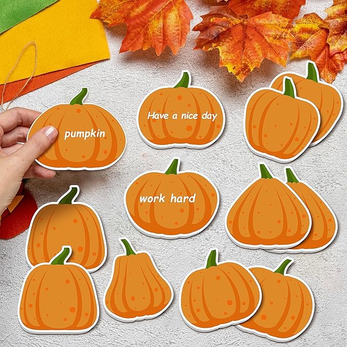 48PCS Fall Pumpkin Sticky Notes Cute Pumpkin Shape Memo Notes Self-Adhesive Fall Memo Notes for School Office Home Supplies Student Teacher Present 12 Styles Total 20 Sheets Each