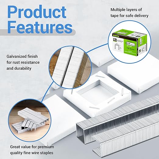 meite T50 Staple Gun Staples, 3/8 Inch Heavy Duty Staples, Galvanized 20 Gauge 3/8 Inch Crown Staple for Upholstery, Construction, Furniture (5 Boxes)