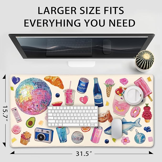 Watercolor Stickers Gaming Mouse Pad 31.5"x15.7"｜XXL Desk Mat, Non-Slip Rubber Base & Stitched Edges - Extended Waterproof Mousepad for PC/Laptop/Office/Home Decor