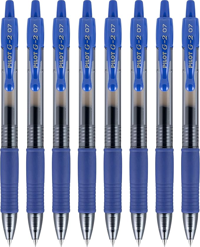 Pilot G2 Premium Gel Roller Pens, Fine Point 0.7 mm, Blue Ink Pens Fine Point, Pack of 8 - Ideal for School, Journaling, and Office Writing