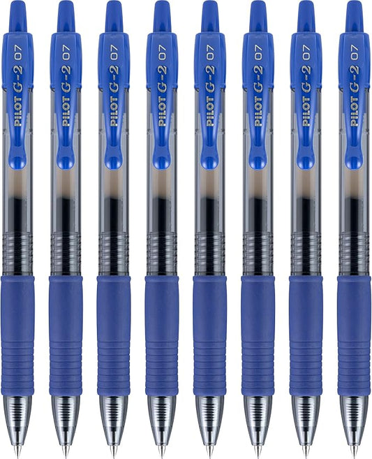 Pilot G2 Premium Gel Roller Pens, Fine Point 0.7 mm, Blue Ink Pens Fine Point, Pack of 8 - Ideal for School, Journaling, and Office Writing