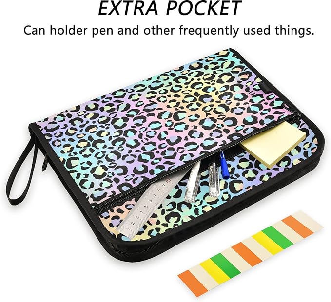 Gredecor Leopard Spots Neon Gradient Expanding File Folder 13 Pockets Expandable Filing Folders Accordion Document Files Organizer for A4 Letter Size Paper