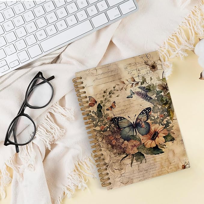 Butterfly Journal, Butterfly Spring Spiral Notebook, Butterfly Notebook, Butterfly Notebooks for School, Butterfly Floral Office Supplies Gifts for Women Girls Coworkers, 5.5x8.3 Inch