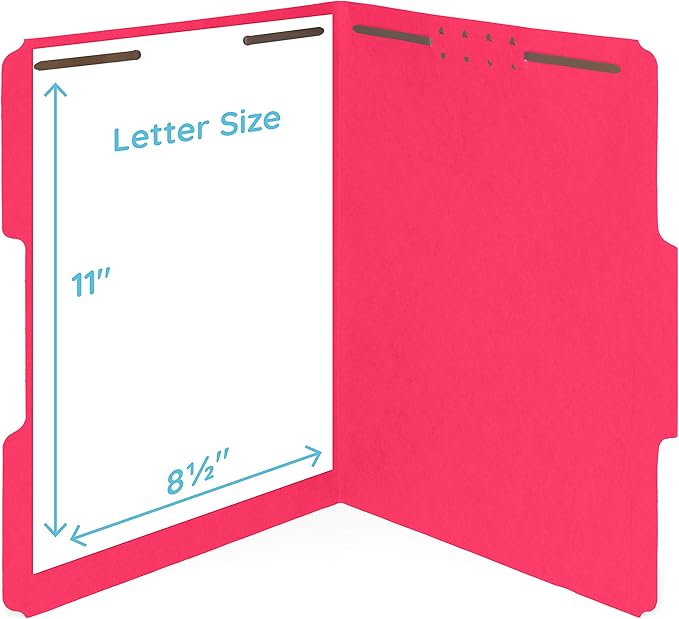 50 Red Fastener File Folders - 1/3 Cut Reinforced Assorted Tab - Durable 2 Prongs Designed to Organize Standard Medical Files, Law Client Files, Office Reports - Letter Size, Red, 50 Pack