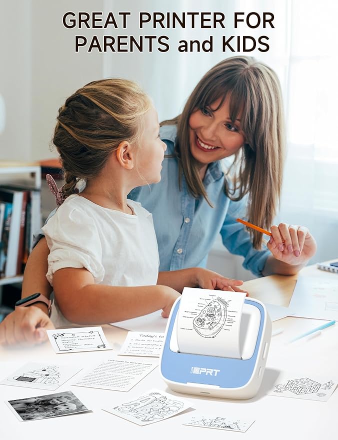 iDPRT Portable Sticker Maker Machine with 1 Roll Sticker Paper, Mini Printer Efficiently and Quickly, Thermal Printer for Study Notes, Pictures, DIY, Label, Free App with Multiple Templates,Blue