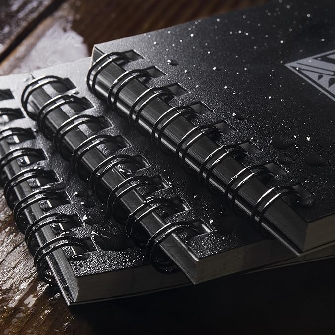 Rite in the Rain Weatherproof Top Spiral Notebook, 3" x 5", Black Cover, Universal Pattern, 3 Pack (No. 735-3)