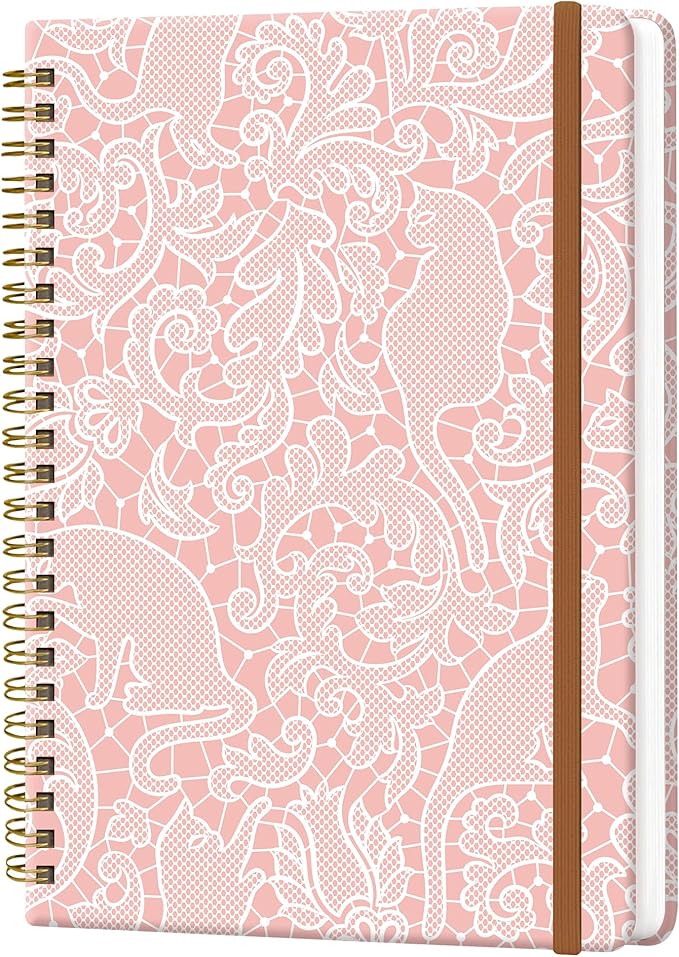 Spiral Journal Notebook for Women, Hardcover A5 College Ruled Notebook, 120 Pages, Thick Paper, Cute Lined Journal for School, Office & Work, 6 x 8.4 in(Pink Leopard)
