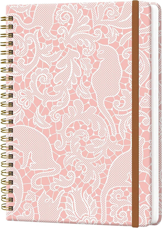 Spiral Journal Notebook for Women, Hardcover A5 College Ruled Notebook, 120 Pages, Thick Paper, Cute Lined Journal for School, Office & Work, 6 x 8.4 in(Pink Leopard)