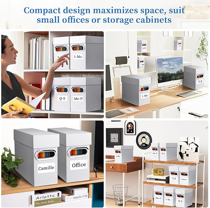 File Organizer Box with Lid, Collapsible Hanging File Folder Storage Boxes for Documents, Portable Filing Organizer for Office, Home, Classroom(White, 2 Pack)