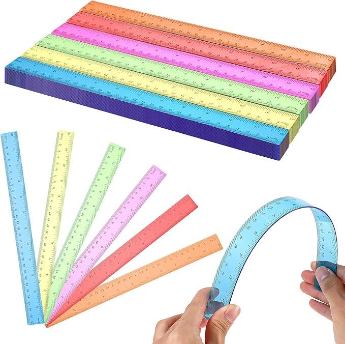 120 Pack 12 Inch Plastic Rulers Bulk for Back to School Supplies Flexible Transparent Assorted Color Ruler with Centimeters and Inches for Office Usage (6 Colors)