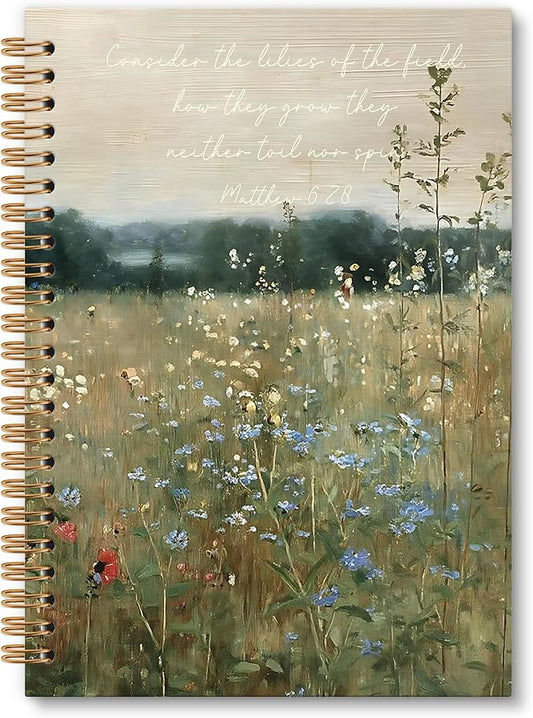 Bible Wildflowers Notebook Journal - Vintage Flowers Spiral Notebook, Floral Journal, Landscape Christian Notebooks Gifts for Women, Cottagecore Flowers School Office Supplies, 6x8.2In