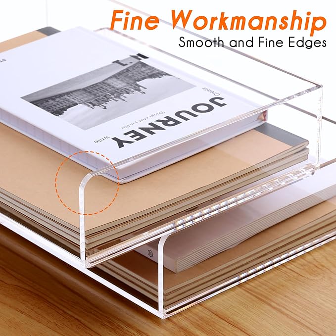 Paper Organizer for Desk,2 Tier Stackable Paper File Holder Tray,A4 Size Acrylic Desk Organizer Letter Tray,Desk Organizer/Accessories for Office Home School Organization-Clear