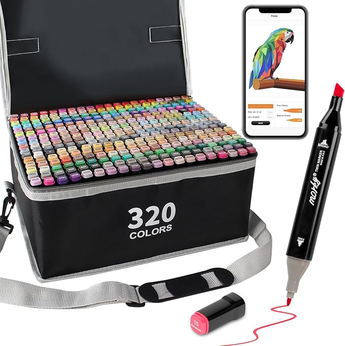 320 Colors Alcohol Markers with Free App, Chisel & Fine Tip Alcohol-Based Marker Set for Adults Kids, Dual Tip Artist Markers for Drawing, Coloring Illustration, Painting and Great Gift Idea