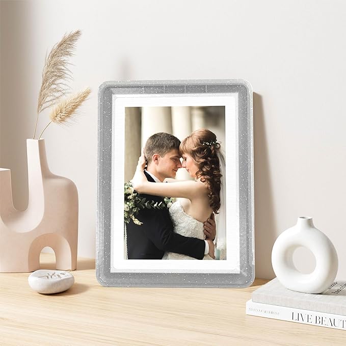 1-Pack 5x7 Picture Frame or 4x6 with Mat – Shatterproof Plastic Photo Frame for Family, Nursery & Playroom, Wall & Tabletop Picture Frames for Home or Office, Safe Lightweight Design, in Crystal Gray