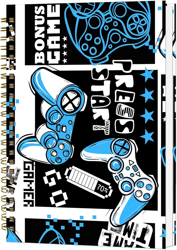 Spiral Notebook A5, Hardcover Journal for Women, 120 Pages Thick College Ruled Paper, Perfect for Office, School, or Home Use(Gamepad)