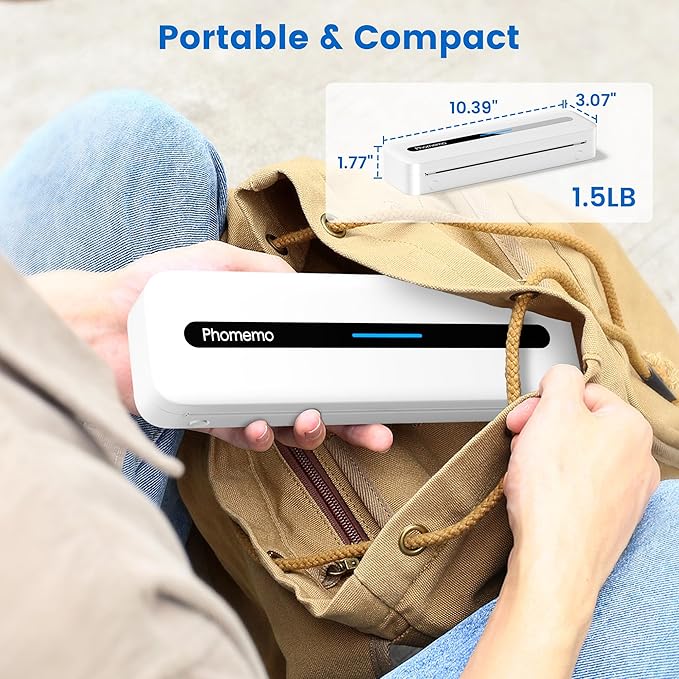 Phomemo Portable Thermal Printer, Bluetooth Inkless Portable Printers Wireless for Travel, Support 8.5''x11'' US Letter & A4, Small Compact Mobile Printer for Phone Laptop, for Office School Home Use