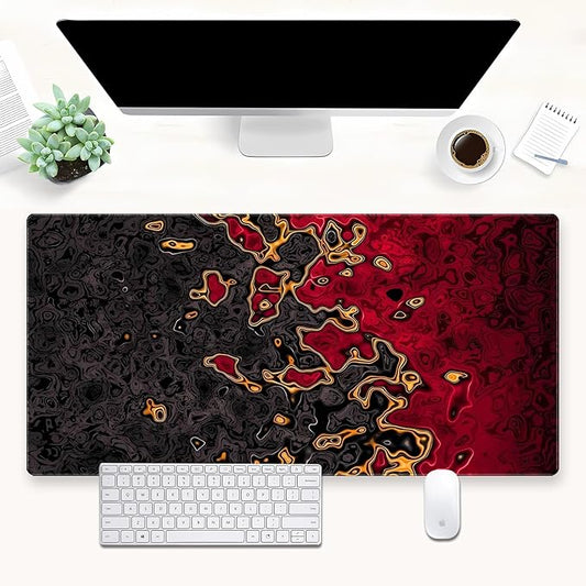 Red and Black Gaming Mouse Pad for Desk, Fluid Abstract Art Desk mat Extended Large Desk Pad ，XL Mouse pad for Home or Office Computer Laptop 31.5 X 15.7 inch